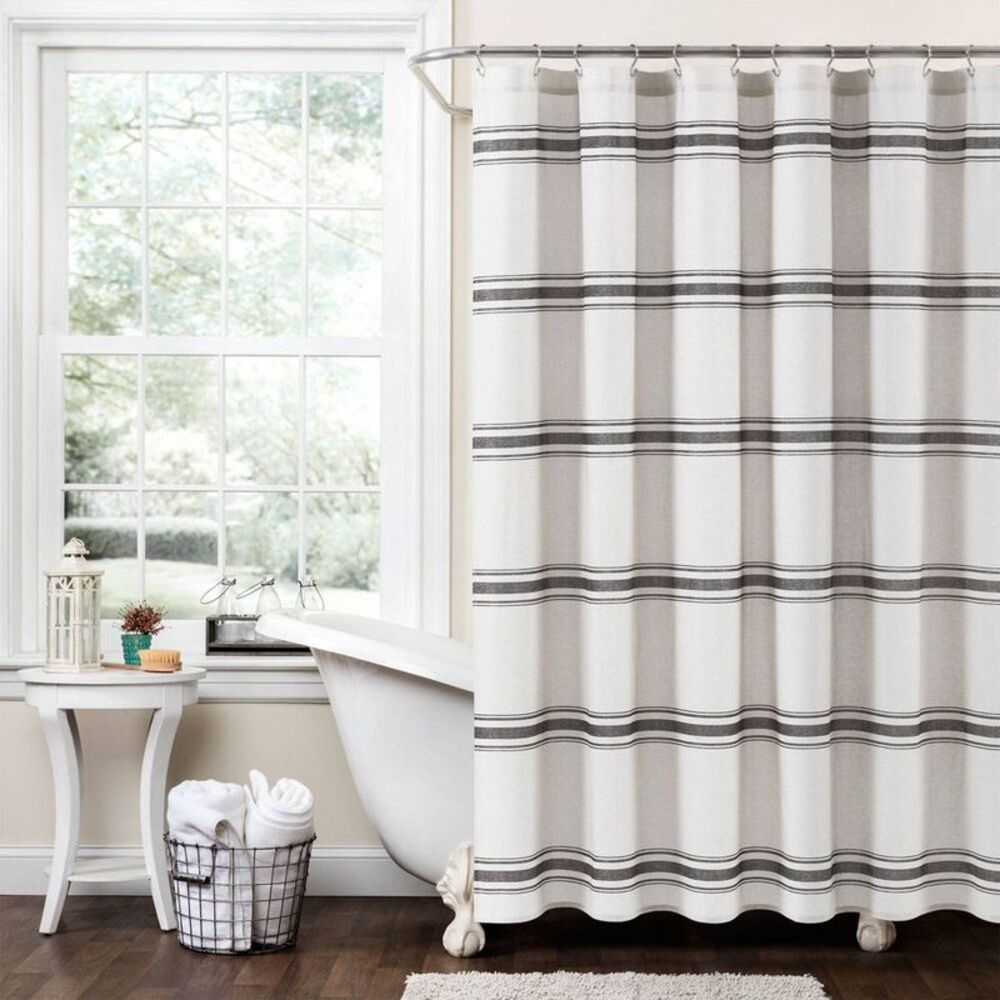 Farmhouse Striped Shower Curtain Black - Lush Décor 100% Cotton 72x72